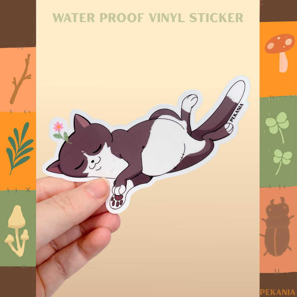 Adorable Cat flower vinyl sticker